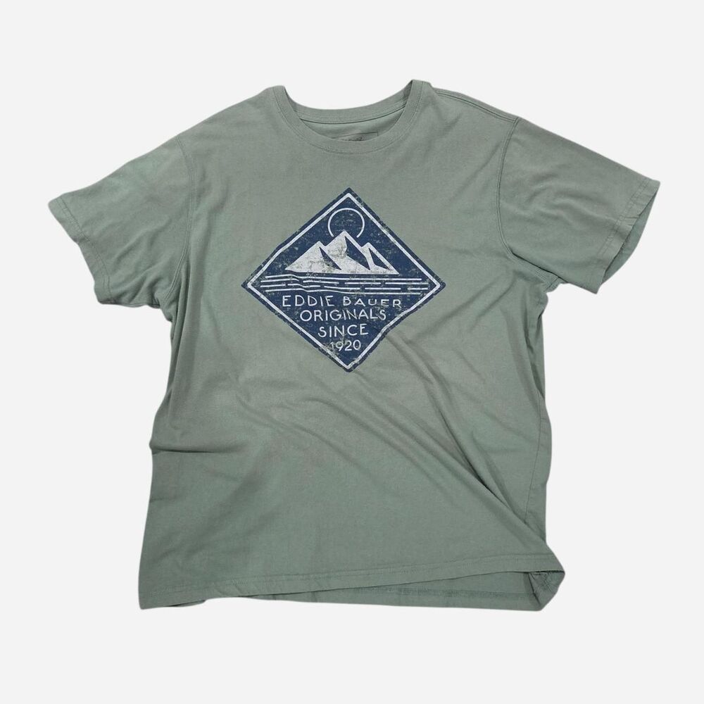 Eddie-bauer Men's Green and Khaki T-shirt
